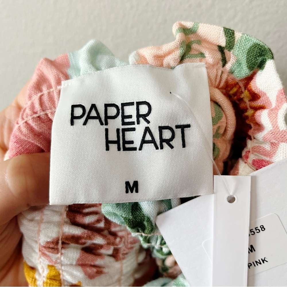 Paper Heart Linen-Blend Colorful Fruit Print Smocked Cropped Tank Top Medium NEW - Picture 6 of 8